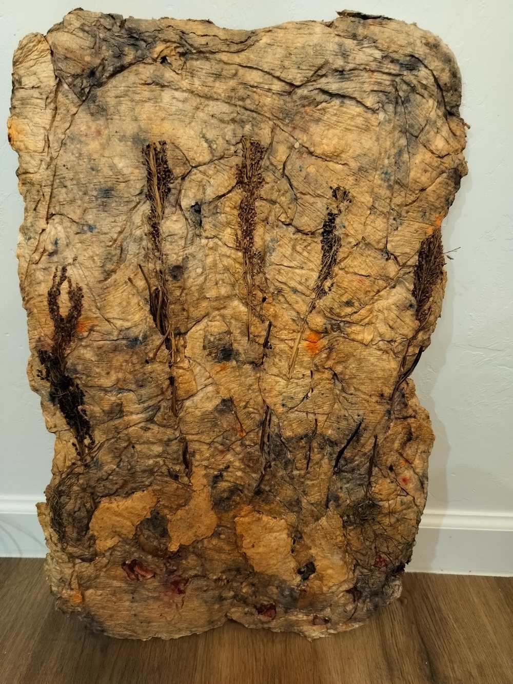 Original Handmade Botanical Fiber Art Wall Sculpture Signed KA #5 Bark Paper